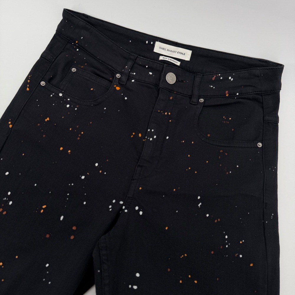 Isabel Marant Etoile Jeans Womens 36 Black Paint Splatter Slim Leg 16A018E